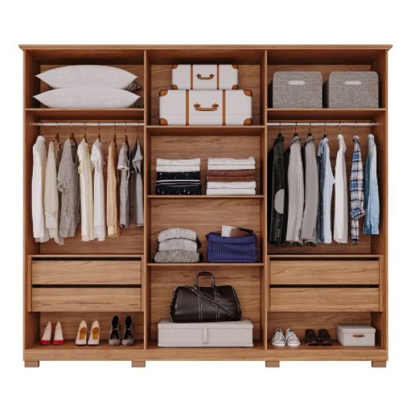 Encontraproduto.com.br - Guarda-Roupa Casal 6 Portas 4 Gavetas Com Espelho Cinamomo / Off White Itaunas Panan Móveis