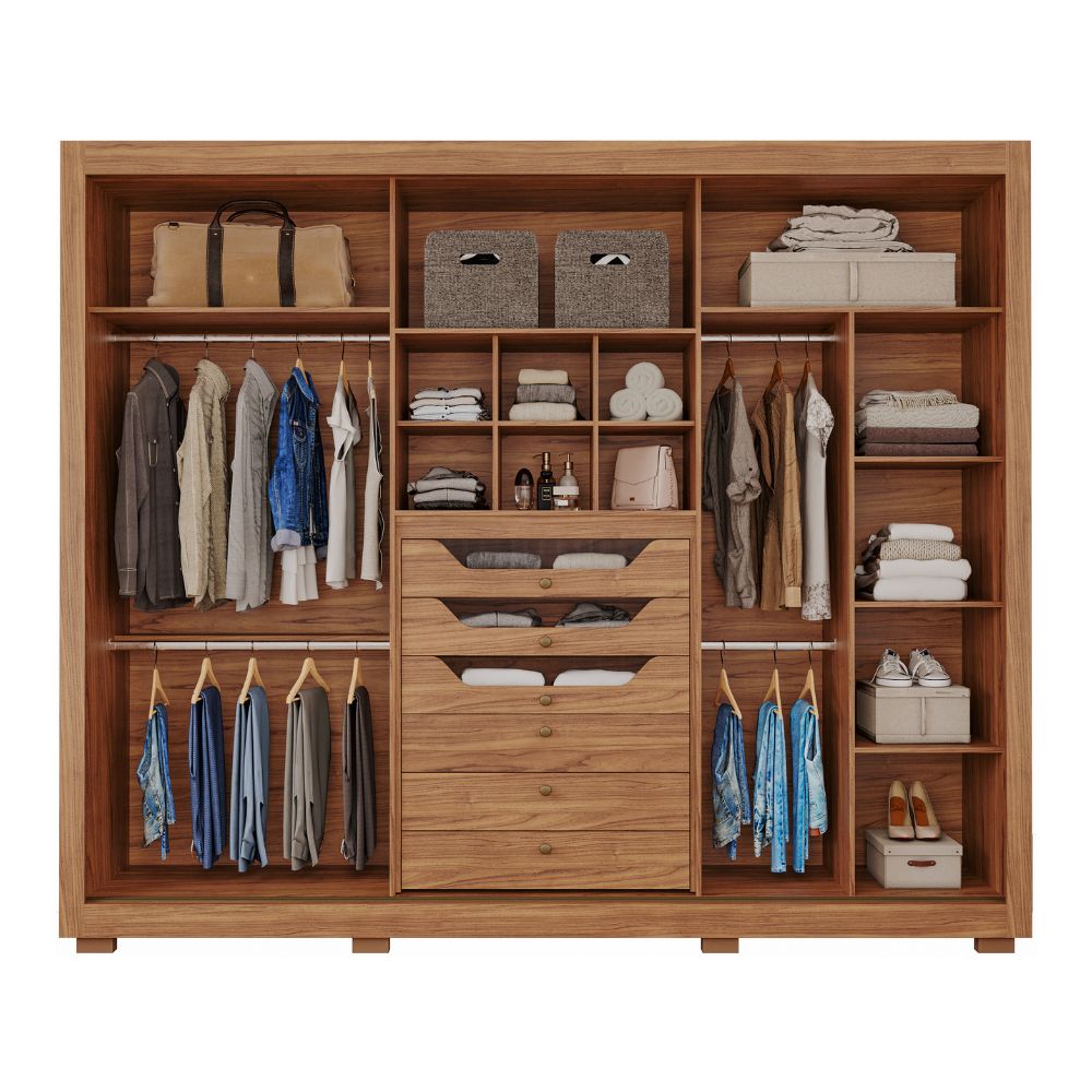 Encontraproduto.com.br - Guarda-Roupa Casal 3 Portas 6 Gavetas Com Espelho Cinamomo Off White Vitoria Panan Móveis