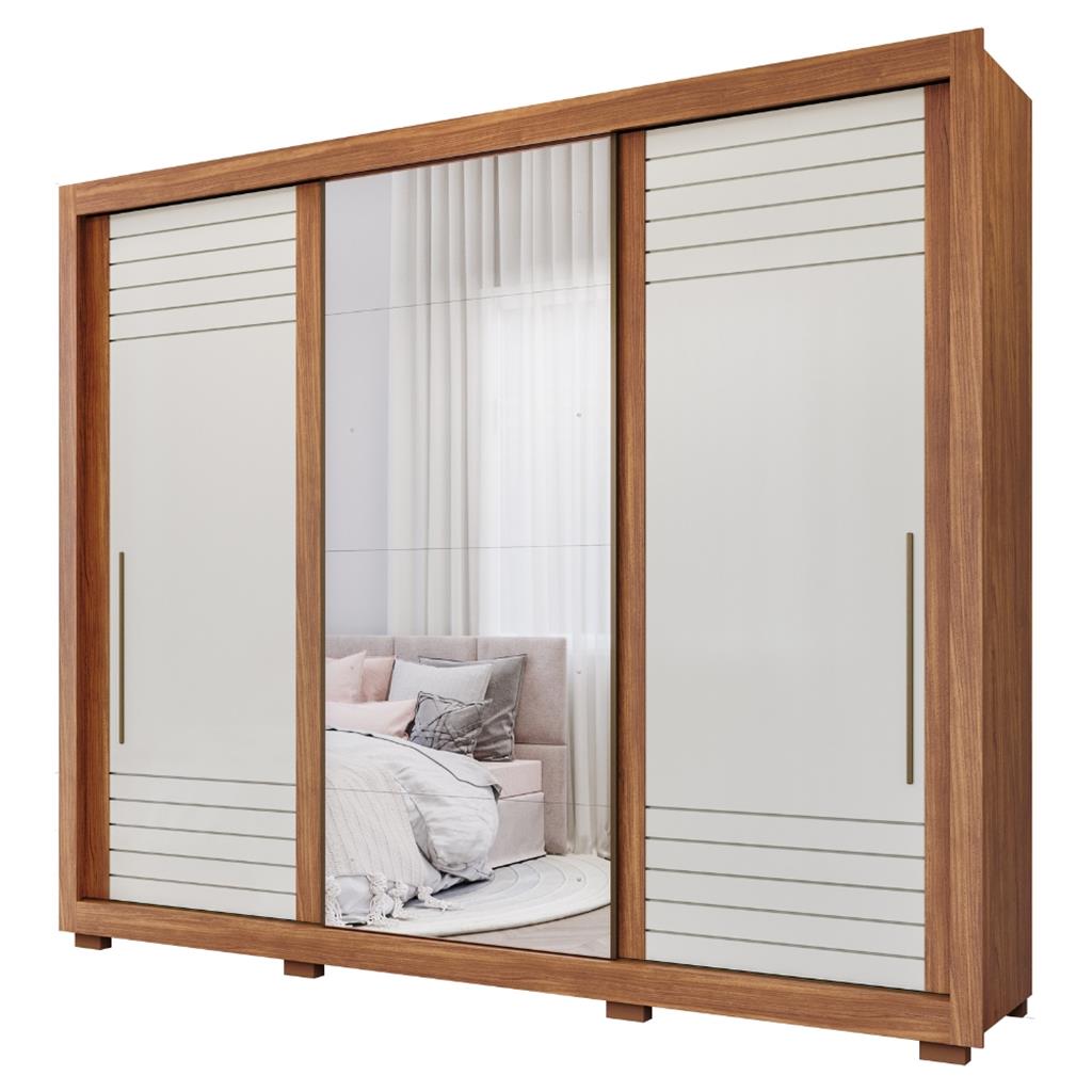 Encontraproduto.com.br - Guarda-Roupa Casal 3 Portas 6 Gavetas Com Espelho Cinamomo Off White Vitoria Panan Móveis