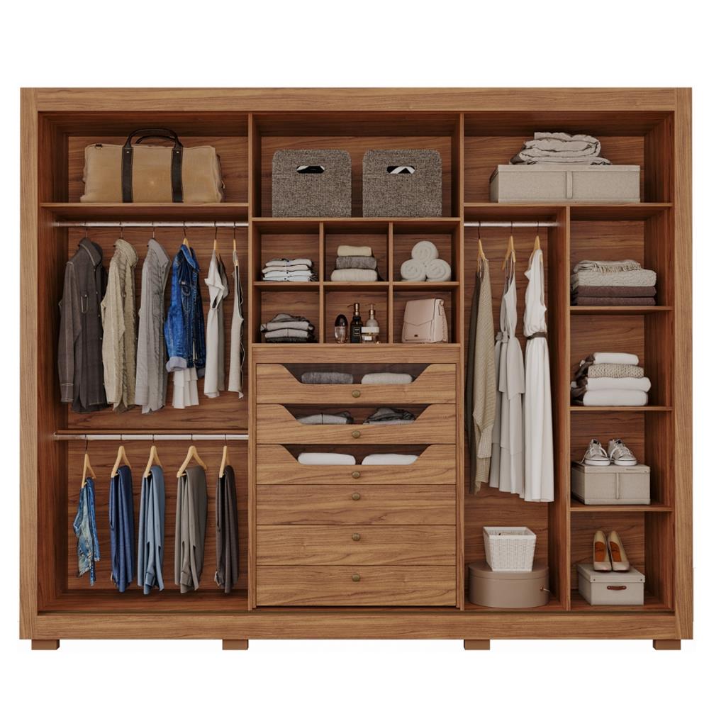Encontraproduto.com.br - Guarda-Roupa Casal 3 Portas 6 Gavetas Com Espelho Cinamomo Off White Vitoria Panan Móveis