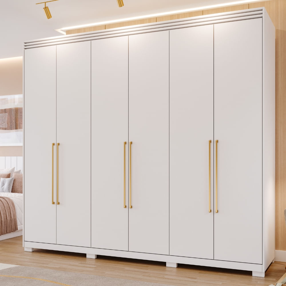 Guarda Roupa Casal com Espelho Interno Pés 6 Portas 100% MDF Aurora Panan