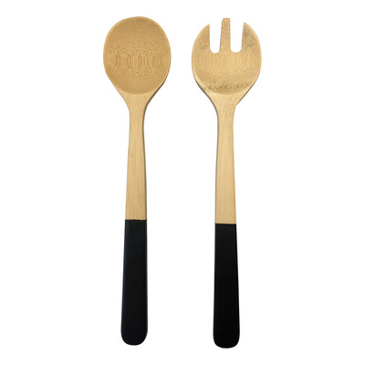 Jogo de 2 Utensílios para Salada em Bambu 31cm Preto OIKOS
