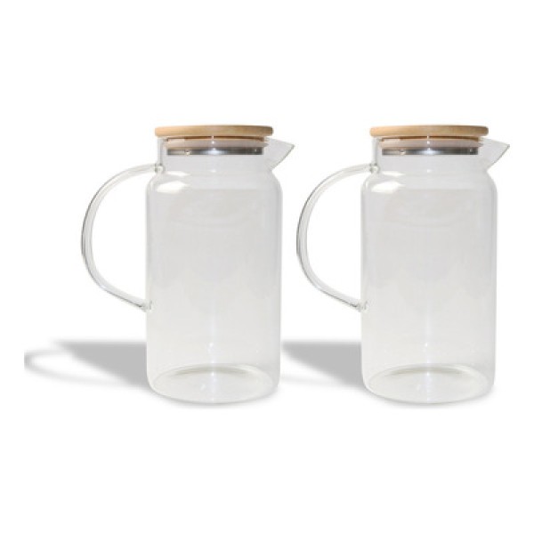 Encontraproduto.com.br - Kit Jarras de Vidro com Tampa de Bambu 1,2l Oikos - 2 Peças