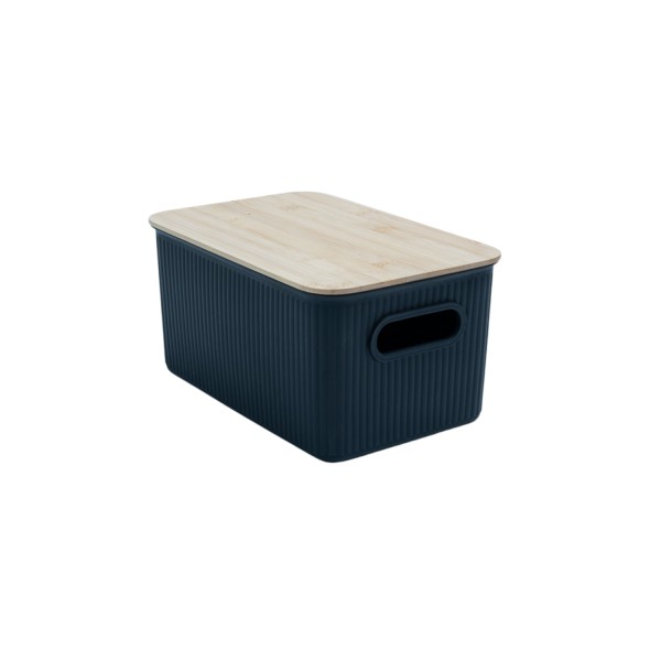 Encontraproduto.com.br - Caixa Organizadora Canelada Com Tampa De Bambu 6L Preto Oikos
