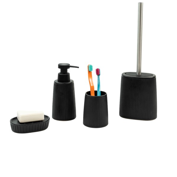 Encontraproduto.com.br - Kit Banheiro Saboneteira E Escova Sanitária 4 Pçs - Oikos