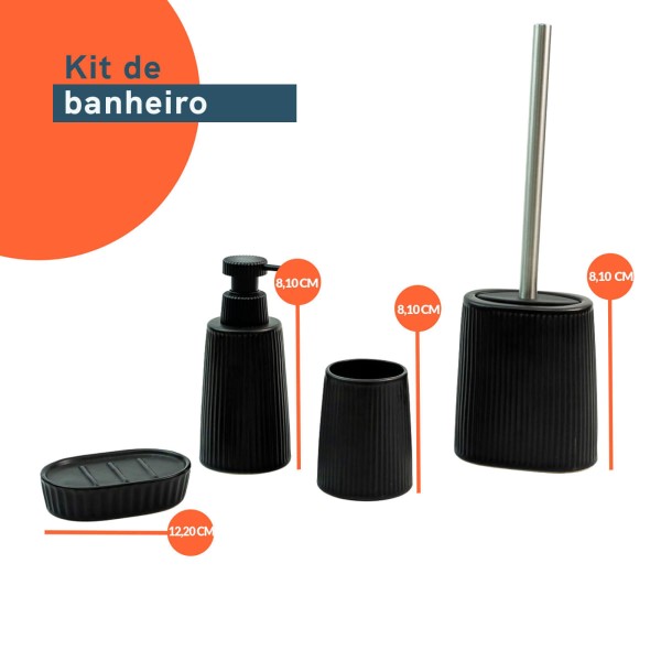 Encontraproduto.com.br - Kit Banheiro Saboneteira E Escova Sanitária 4 Pçs - Oikos