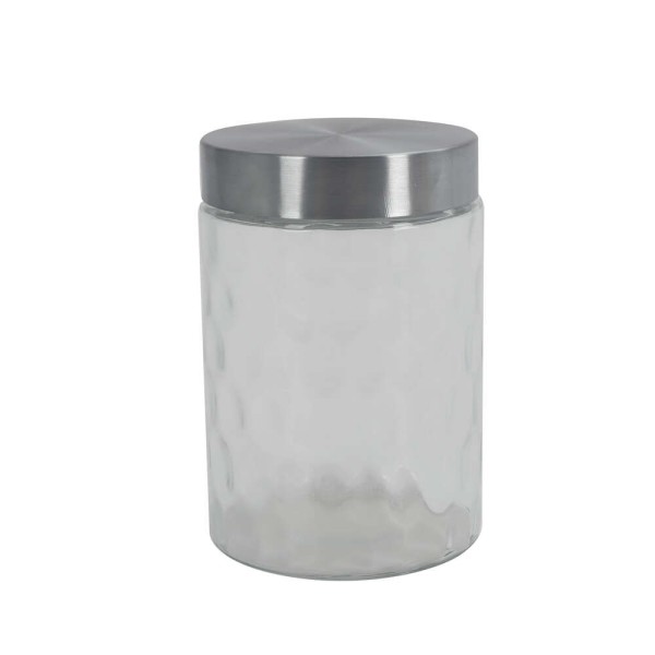 Encontraproduto.com.br - Pote de Vidro com Bolhas Tampa Inox Mozcada 1,3L