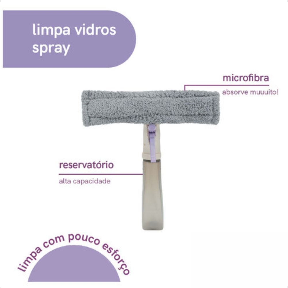 Encontraproduto.com.br - Limpa vidros 3 em 1 com rodo, spray e reservatório - Simplo