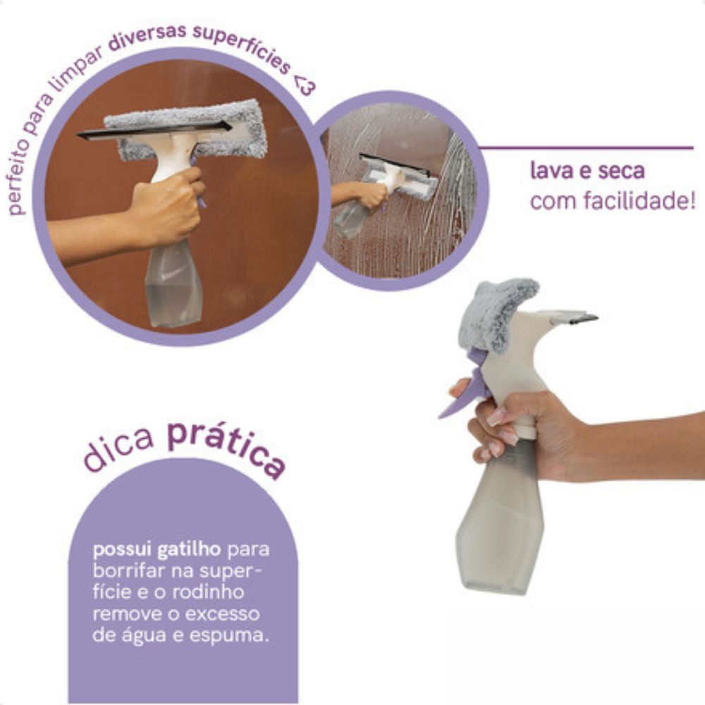 Encontraproduto.com.br - Limpa vidros 3 em 1 com rodo, spray e reservatório - Simplo