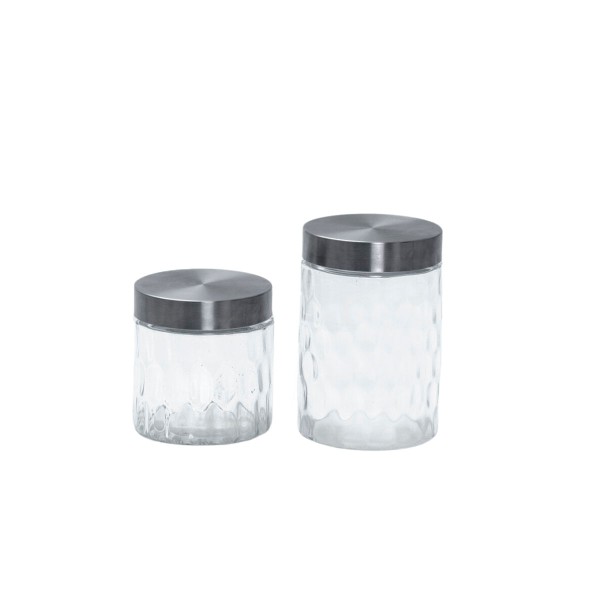 Encontraproduto.com.br - Kit 2 Potes de Vidro com Tampa Inox Bolhas Redondo 800ml E 1300ml - Mozcada