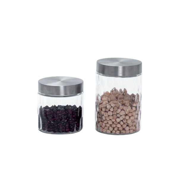 Encontraproduto.com.br - Kit 2 Potes de Vidro com Tampa Inox Bolhas Redondo 800ml E 1300ml - Mozcada