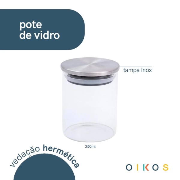 Encontraproduto.com.br - Porta Mantimentos 250ml Com Tampa Inox Oikos