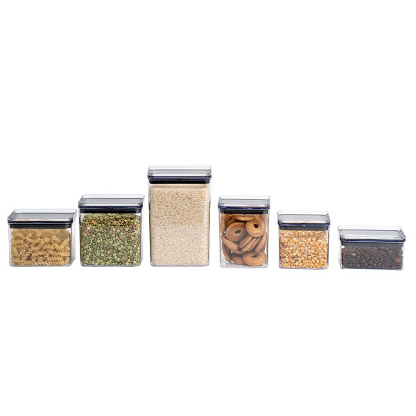 Encontraproduto.com.br - kit 6 potes herméticos de acrílico transparente quadrados mantimento - oikos