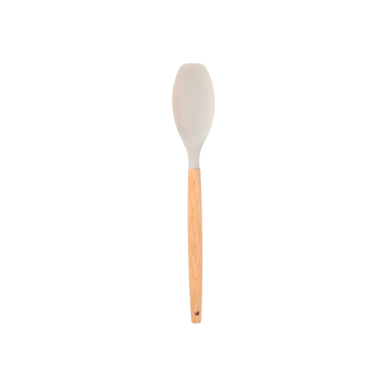 Encontraproduto.com.br - Espátula Redonda de Silicone Cabo Madeira Cor Off-White Mozcada 32cm