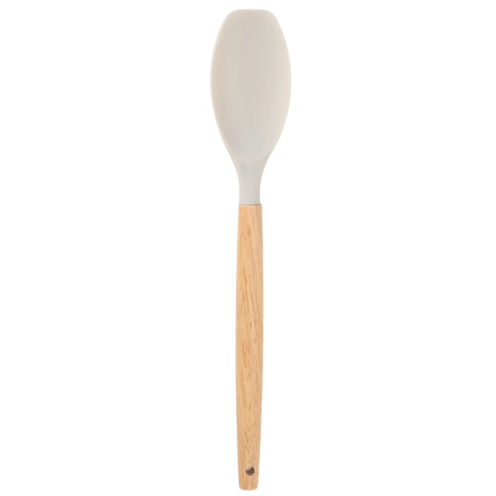 Encontraproduto.com.br - Espátula Redonda de Silicone Cabo Madeira Cor Off-White Mozcada 32cm