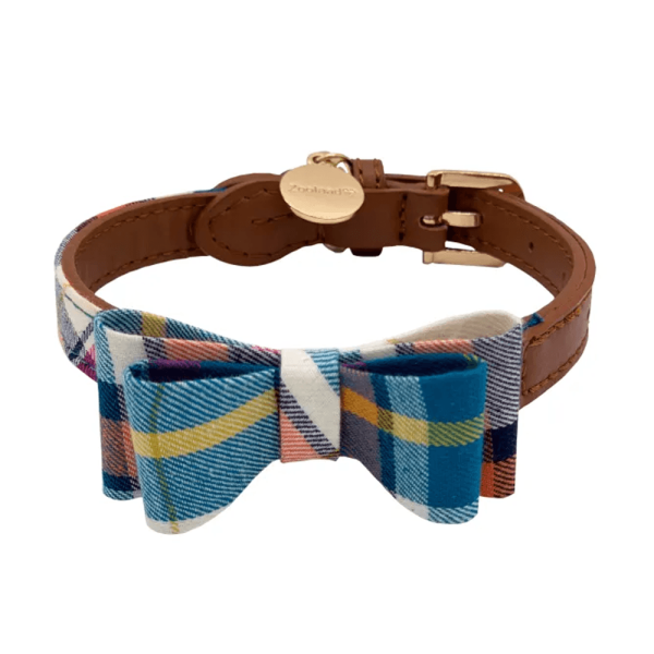 Encontraproduto.com.br - Coleira Zooland Para Cachorros Modelo 1516-1B - Laço Quadriculado Azul