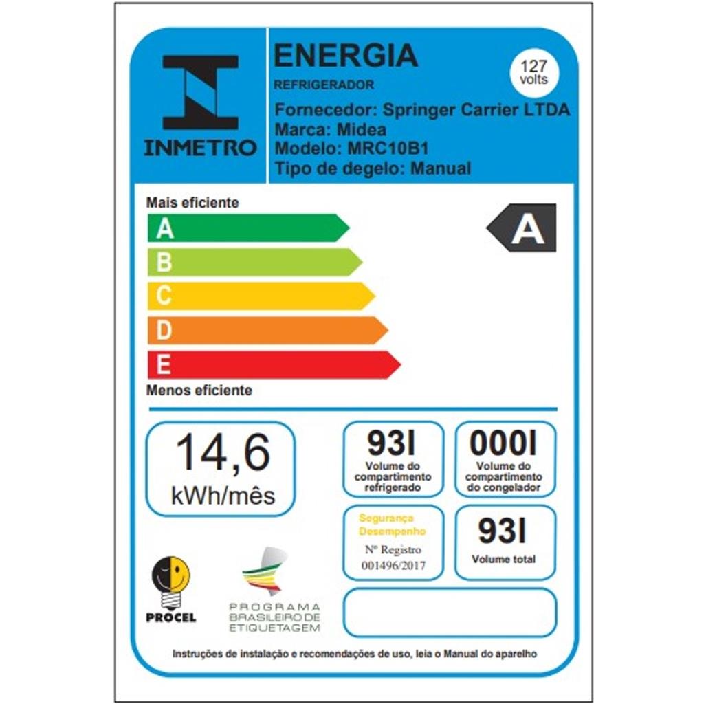 Encontraproduto.com.br - Frigobar Midea 93L MRC10B com Prateleira e Gavetão Branco