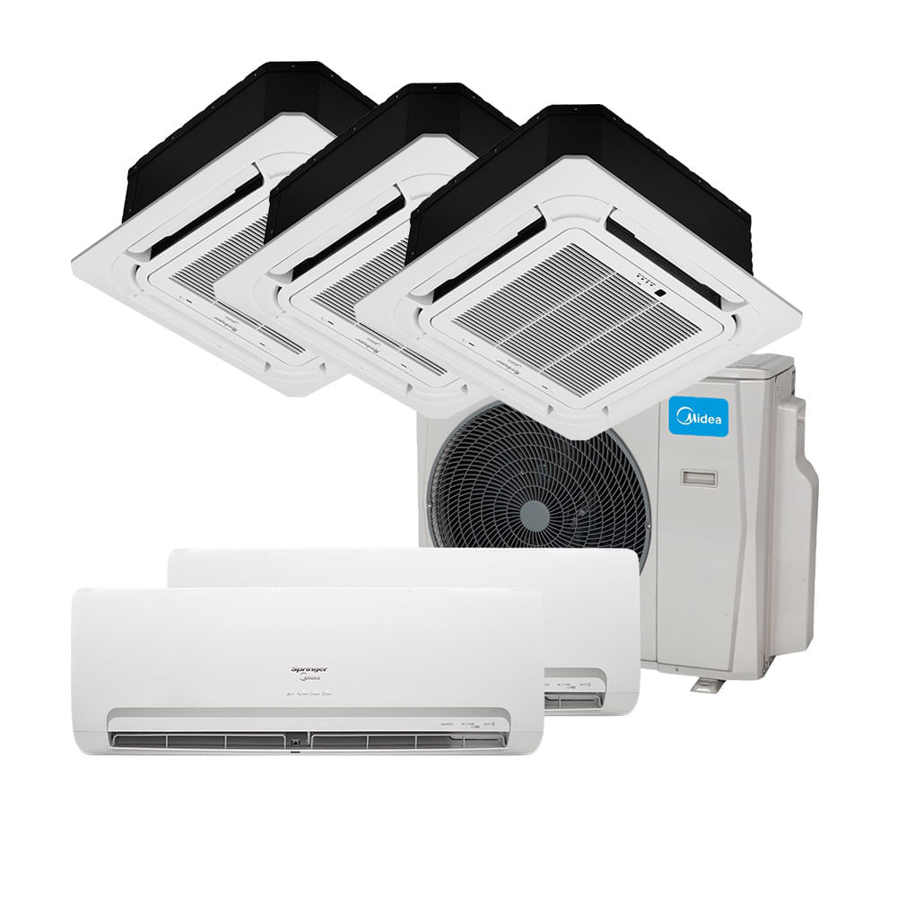Encontraproduto.com.br - Multi Split Inverter Springer Midea 2x9.000 e Cassete 4 Vias 2x9.000 e 1x18.000 BTU/h Quente e Frio Monofásico 38MBPA42M5 - 220 Volts