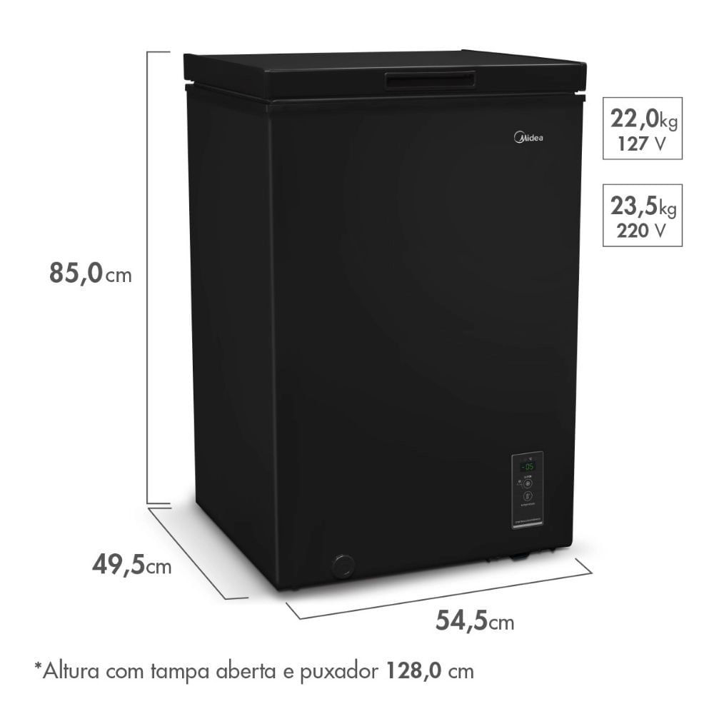 Encontraproduto.com.br - Freezer Horizontal Midea 100L 1 Porta CBA10 Preto
