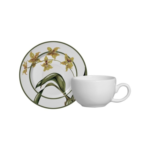 Encontraproduto.com.br - Xícara de Café Alleanza com Pires Orquídeas