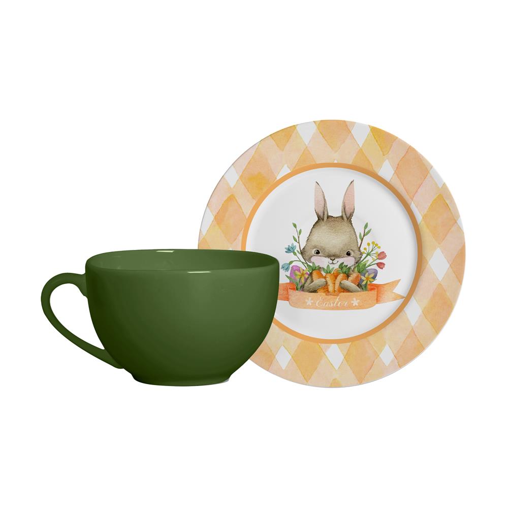 Encontraproduto.com.br - Xicara De Cha Alleanza Com Pires Musgo Bunny 15Cm