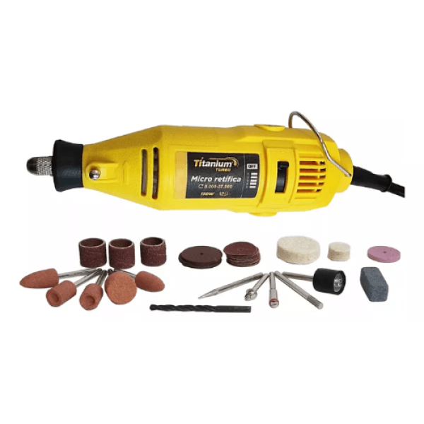 Encontraproduto.com.br - Micro Retífica Titanium TI130 220V COM 40 Acessórios Turbo 130W, Velocidade 8.000 À 37.000 RPM, Dupla Isolação