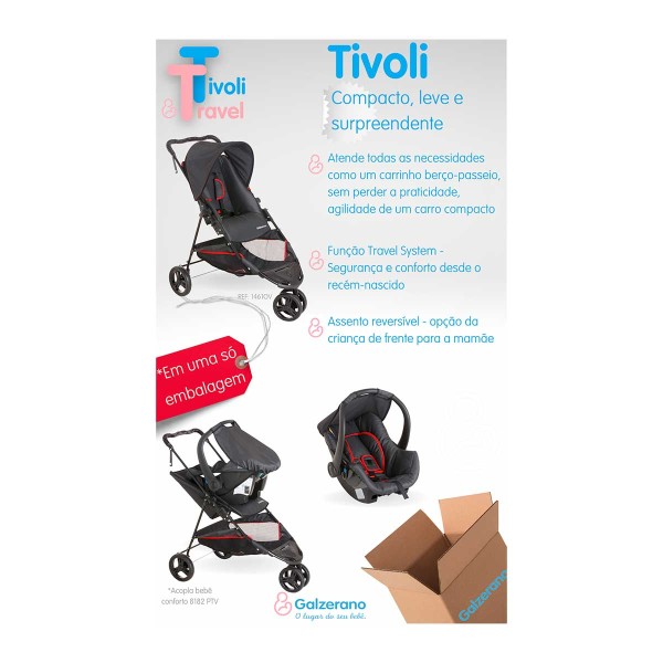 Encontraproduto.com.br - Carrinho Tivoli Travel System Onix Vermelho Galzerano