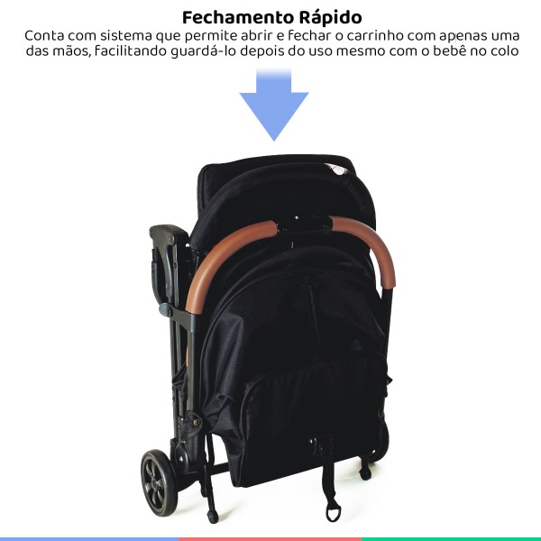 Encontraproduto.com.br - Carrinho Bebê Passeio Berço Reclinável de 0 Até 15 Kg Fechamento Compacto Bali Preto Galzerano