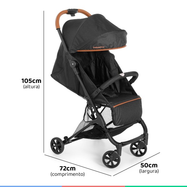 Encontraproduto.com.br - Carrinho Bebê Passeio Berço Reclinável de 0 Até 15 Kg Fechamento Compacto Bali Preto Galzerano