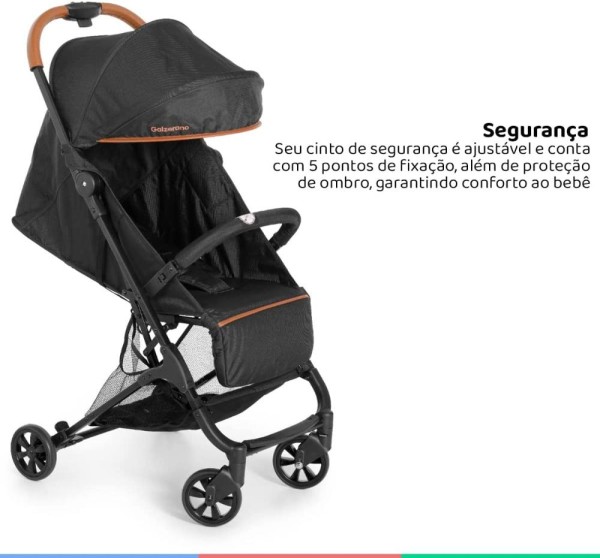 Encontraproduto.com.br - Carrinho Bebê Passeio Berço Reclinável de 0 Até 15 Kg Fechamento Compacto Bali Preto Galzerano