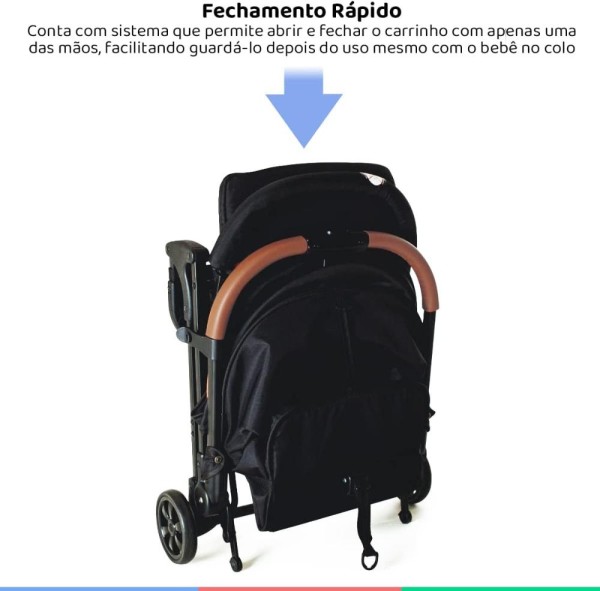Encontraproduto.com.br - Carrinho Bebê Passeio Berço Reclinável de 0 Até 15 Kg Fechamento Compacto Bali Preto Galzerano