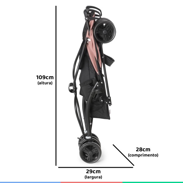 Encontraproduto.com.br - Carrinho De Bebe Passeio 6m a 15kg Guarda-Chuva Reversível Reclinável Campora Preto Rosa Galzerano