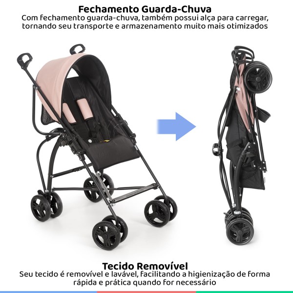Encontraproduto.com.br - Carrinho De Bebe Passeio 6m a 15kg Guarda-Chuva Reversível Reclinável Campora Preto Rosa Galzerano