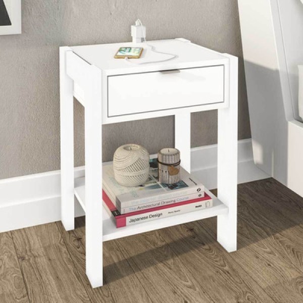 Encontraproduto.com.br - Mesa de Cabeceira 1 Gaveta Tecnomobili Branco