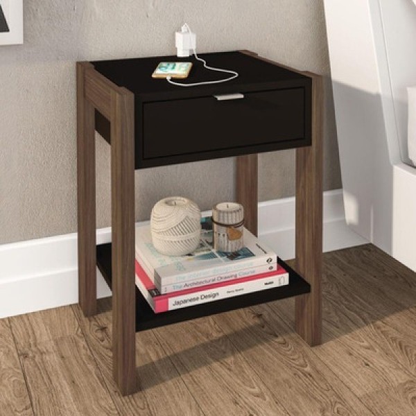 Mesa de Cabeceira AZ1016 TCM Preto e Nogal