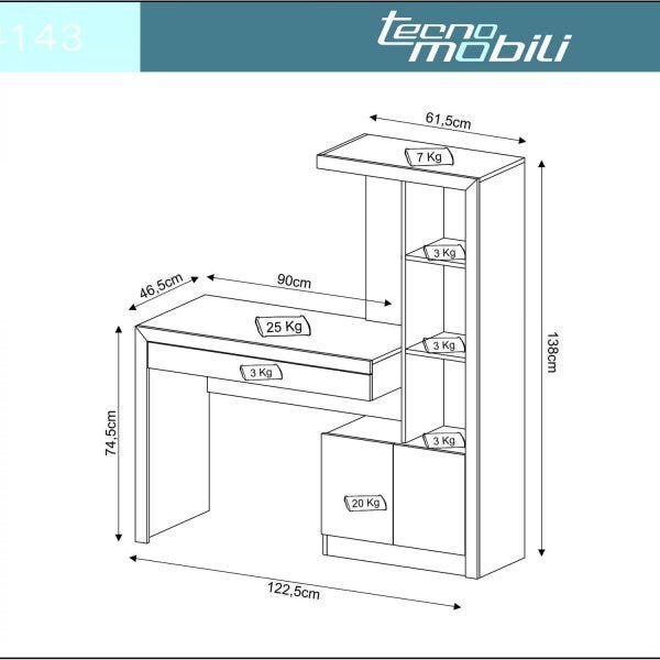 Encontraproduto.com.br - Escrivaninha p/ Escritório ME4143 c/ 2 Portas e 1 Gaveta Branco - Tecno Mobili