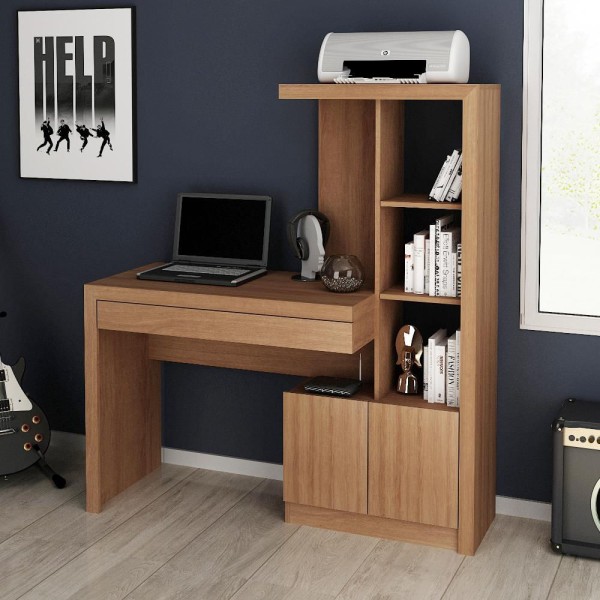 Encontraproduto.com.br - Escrivaninha p/ Escritório ME4143 c/ 2 Portas e 1 Gaveta Amêndoa - Tecno Mobili
