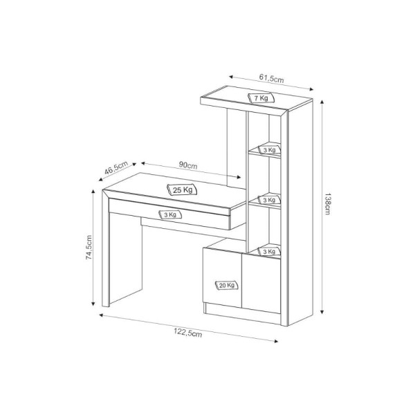 Encontraproduto.com.br - Escrivaninha p/ Escritório ME4143 c/ 2 Portas e 1 Gaveta Amêndoa - Tecno Mobili