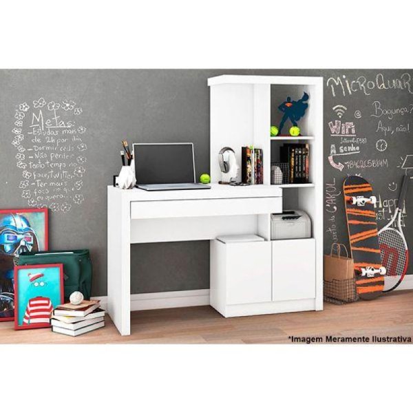 Encontraproduto.com.br - Escrivaninha p/ Escritório ME4143 c/ 2 Portas e 1 Gaveta Amêndoa - Tecno Mobili