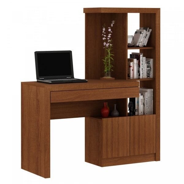 Encontraproduto.com.br - Escrivaninha p/ Escritório ME4143 c/ 2 Portas e 1 Gaveta Amêndoa - Tecno Mobili