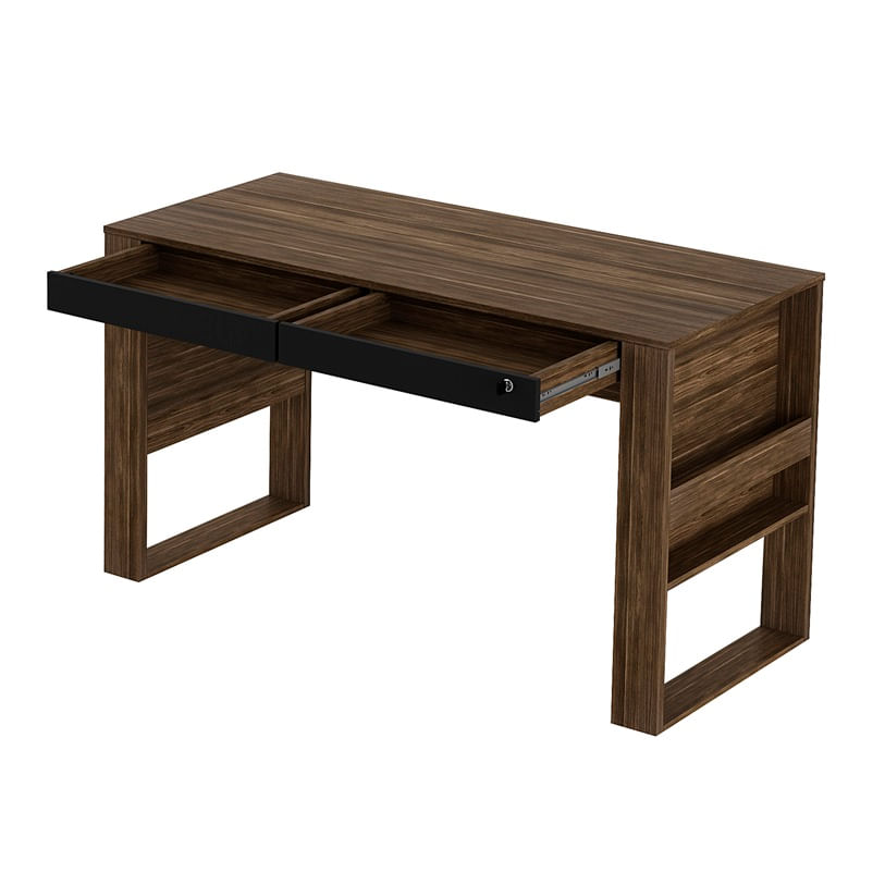 Encontraproduto.com.br - Escrivaninha com 2 Gavetas - Nogal/Preto
