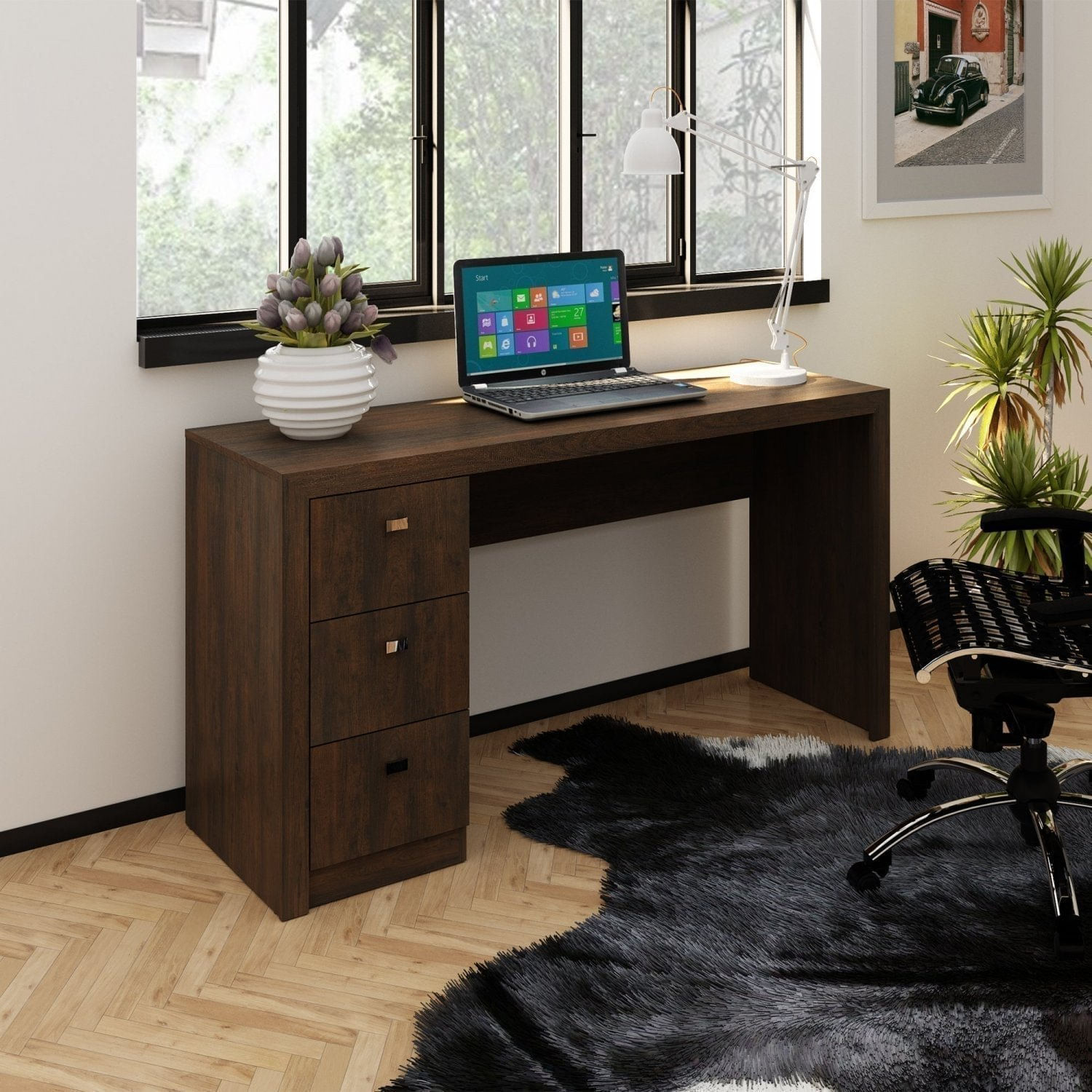 Encontraproduto.com.br - Mesa de Computador ME4102 c/ 3 Gavetas Rústico - Tecno Mobili