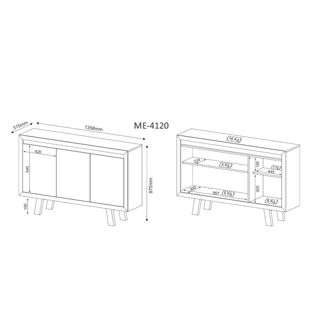 Encontraproduto.com.br - Balcão ME4120 2 prateleiras, MDP Tecnomobili Rustico