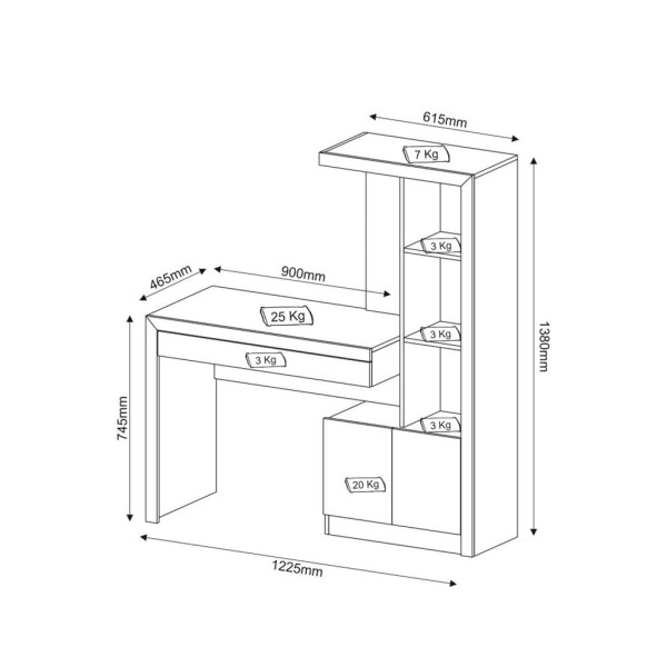 Encontraproduto.com.br - Mesa Escrivaninha Estante 2 Portas Prateleiras 1 Gaveta Para Quarto Sala Escritório Marrom Madeira
