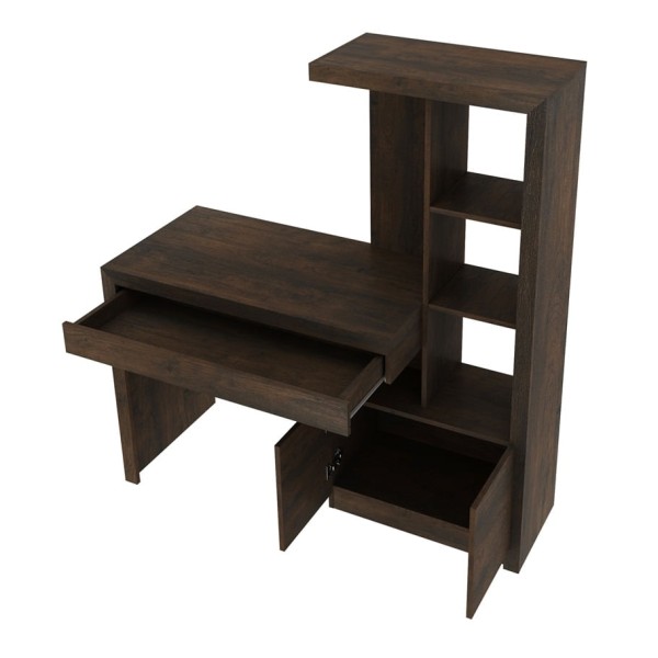 Encontraproduto.com.br - Mesa Escrivaninha Estante 2 Portas Prateleiras 1 Gaveta Para Quarto Sala Escritório Marrom Madeira