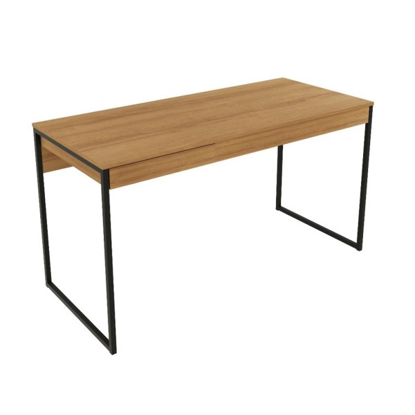 Encontraproduto.com.br - Mesa para Escritório Industrial com 1 Gaveta - Amêndoa/Preto