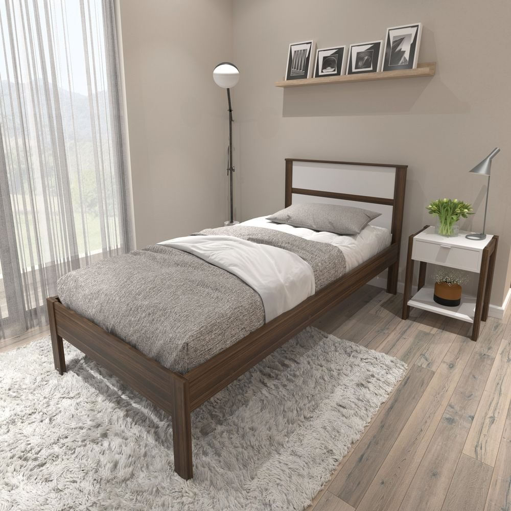 Cama De Solteiro Cm8004 Nogal /branco Tecnomobili