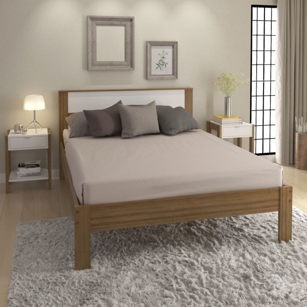 Encontraproduto.com.br - Cama Casal Berlin 05 TCM Amendoa e Branco