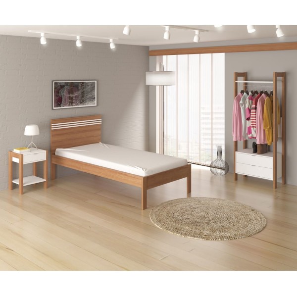Encontraproduto.com.br - Cama Solteiro Cm8010 Amêndoa/Branco - Tecno Mobili
