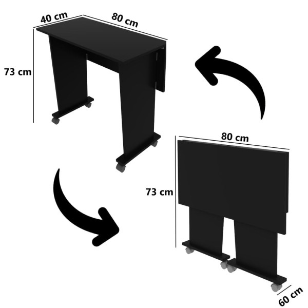 Encontraproduto.com.br - Mesa Multiuso Escritório Dobrável ME4117 c/ Rodízios Preto - Tecno Mobili